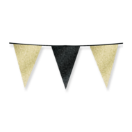 Glitter Vlaggenlijn Goud en Zwart  - 20x30 cm - 6 meter - Versiering