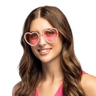 Roze Hartjes Partybril met Strass - Hartjes Bril - Valentijn