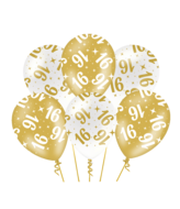 Ballonnen Fancy  - 16 jaar - Wit-Goud - 6 stuks