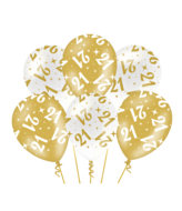 Ballonnen Fancy- 21 jaar - Wit-Goud - 6 stuks