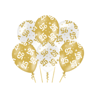 Ballonnen Fancy - 25 jaar - Wit-Goud - 6 stuks
