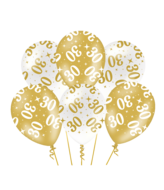 Ballonnen Fancy - 30 jaar - Wit-Goud - 6 stuks