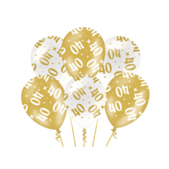 Ballonnen Fancy  - 40 jaar - Wit-Goud - 6 stuks