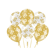 Ballonnen Fancy - 50 jaar - Wit-Goud - 6 stuks