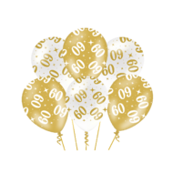 Ballonnen Fancy - 60 jaar - Wit-Goud - 6 stuks