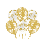 Ballonnen Fancy - 65 jaar - Wit-Goud - 6 stuks