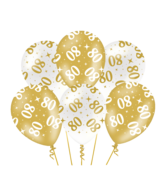 Ballonnen Fancy - 80 jaar - Wit-Goud - 6 stuks