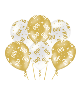 Ballonnen Fancy - 100 jaar - Wit-Goud - 6 stuks