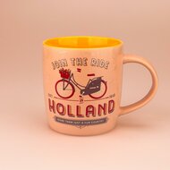 Souvenir Mok - Beker Holland Fiets - Pastel Oranje-Geel