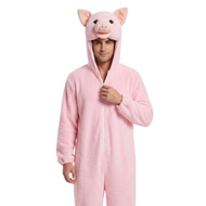 Onesie Dierenkostuum - Varken Pluche - Volwassenen - Roze
