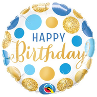 Folieballon - Happy Birthday Blauw-Goud - 45 cm - Helium- en Luchtvulling