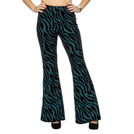 Flared Glitter Broek - Velvet Waves Turquoise - Disco Jaren 80 &amp; 90 - Dames