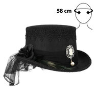 Steampunk  Gothic Hoge Hoed met Kant - Zwart