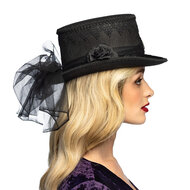Steampunk  Gothic Hoge Hoed met Kant - Zwart