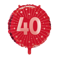 Folieballon Jubileum - 40 Jaar Robijnrood - 45 cm - Helium- en Luchtvulling