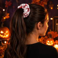 Haarscrunchie Halloween - Wit met Bloed