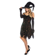 Heksenjurkje Pailletten Zwart met Hoed - Halloween Kostuum - Dames