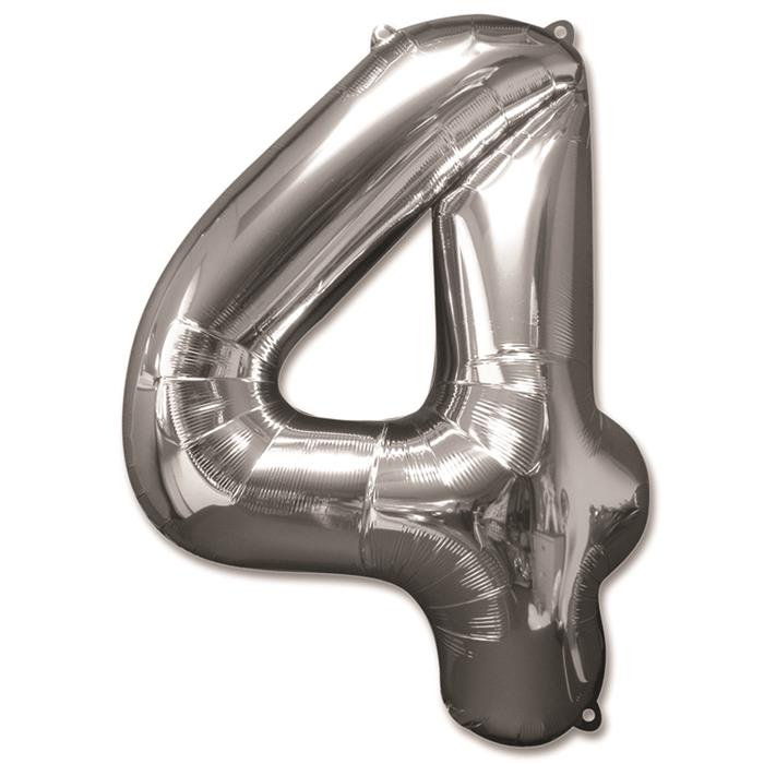 Folie ballon ''4'' zilver 92 cm