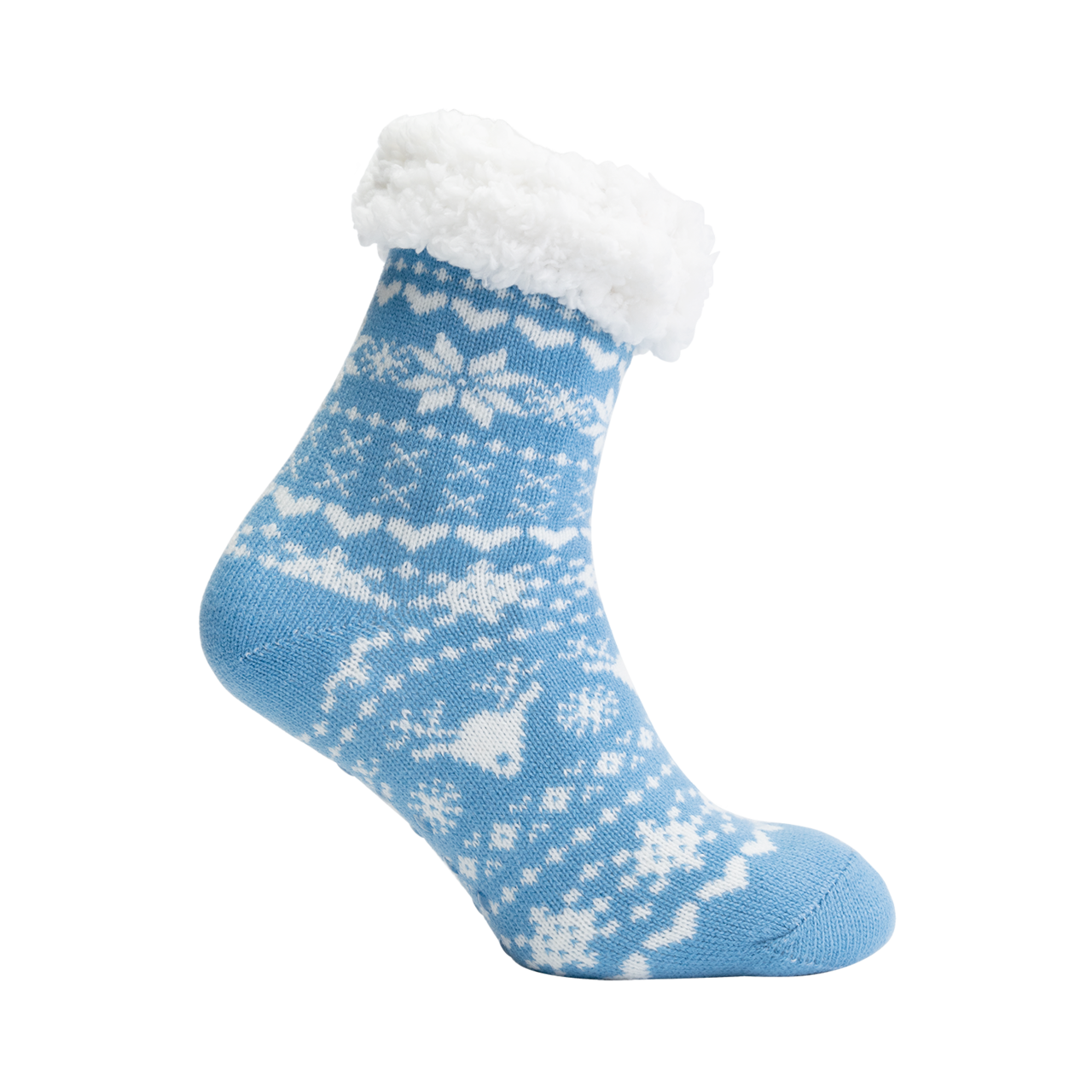Warme Kerstsokken blauw-wit met anti-slipzool