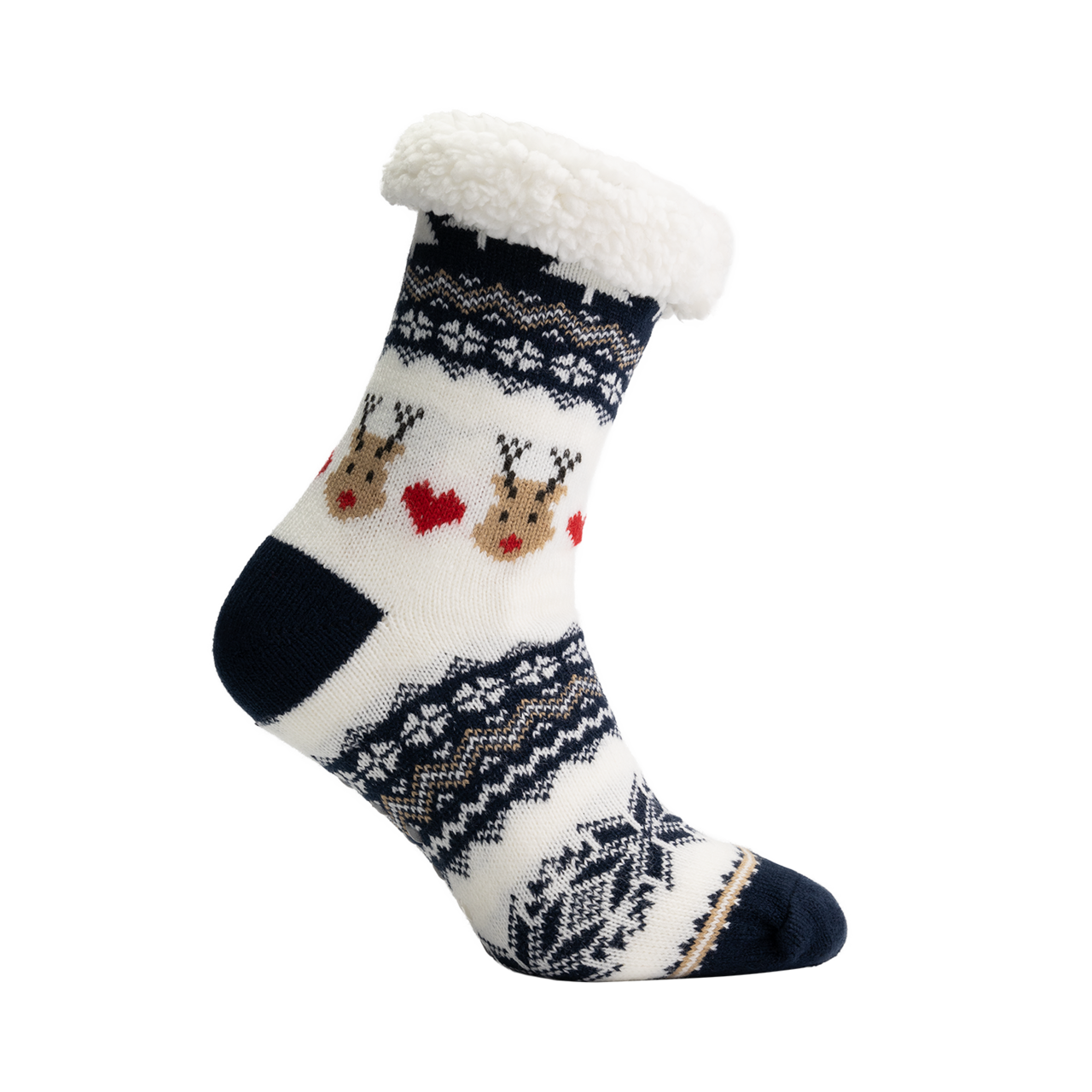 Warme Kerstsokken donker blauw-wit rudolf