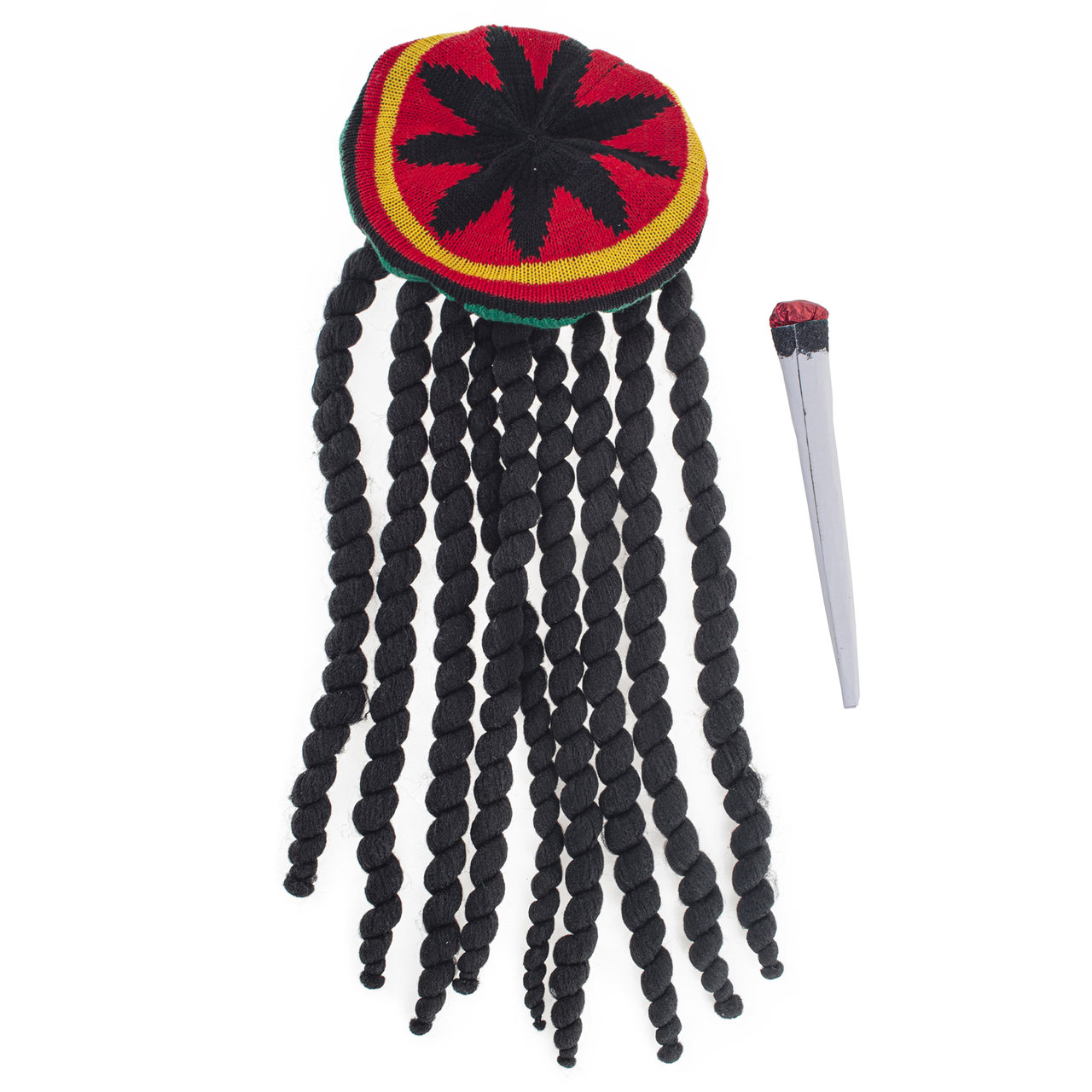 Joint met rasta vlechten aan gekleurde baret