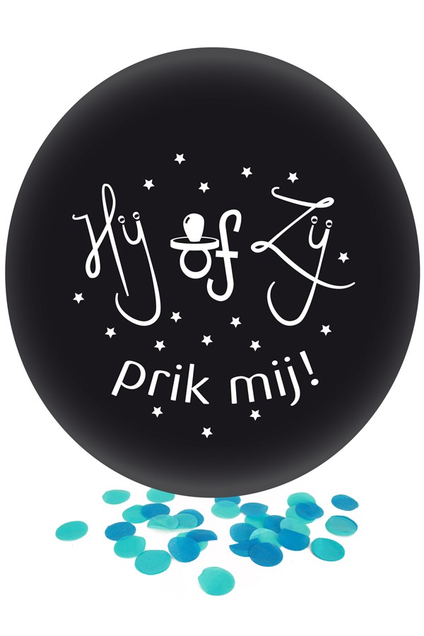 Gender reveal ballon zwart 60 cm blauw