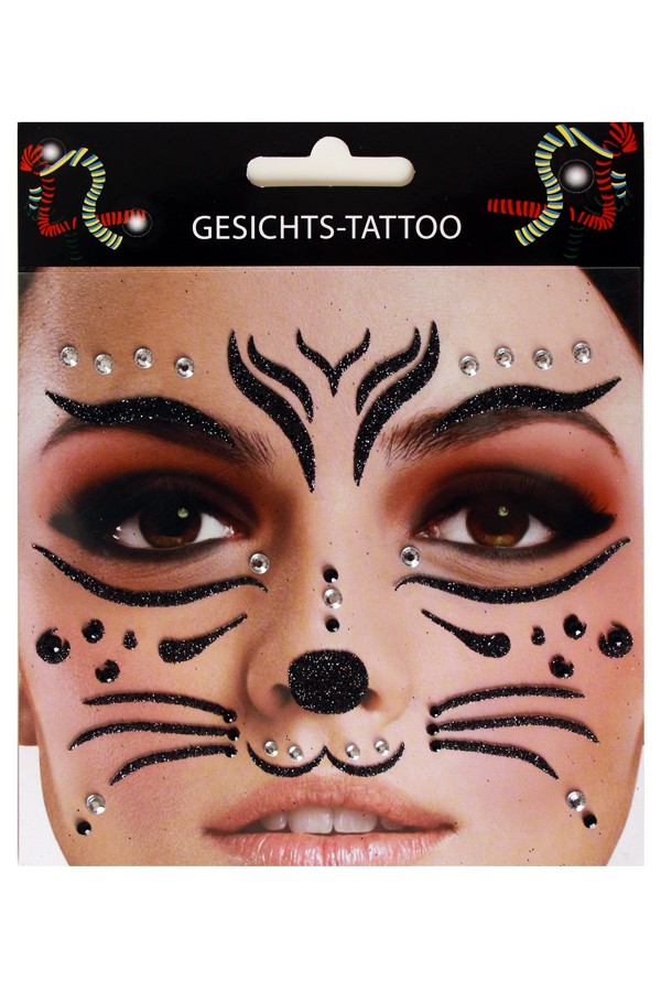 Face en body stickers en steentjes kat