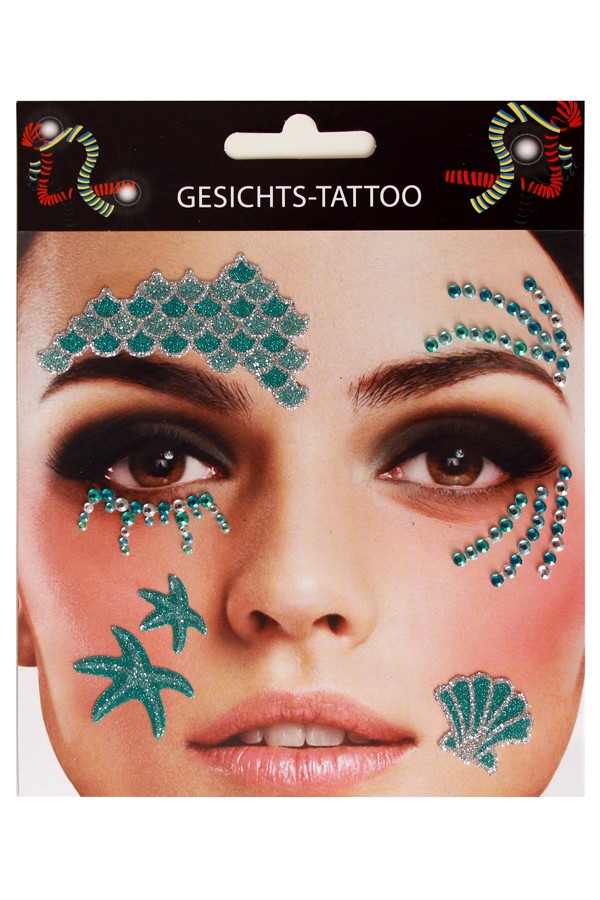 Face en body stickers en steentjes zeemeermin