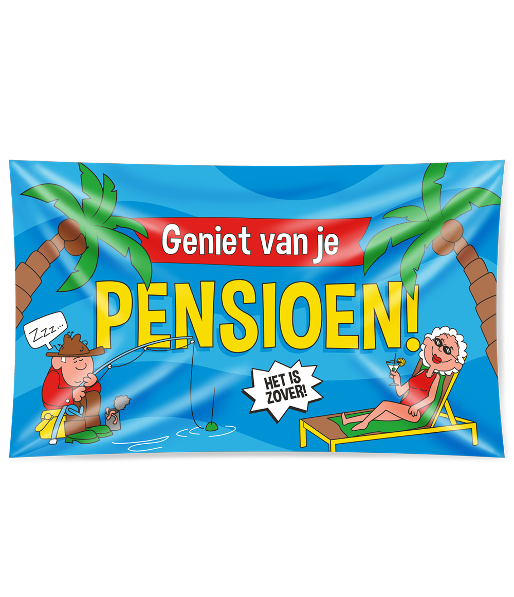 Pensioen gevel vlag cartoon 150 x 90 cm