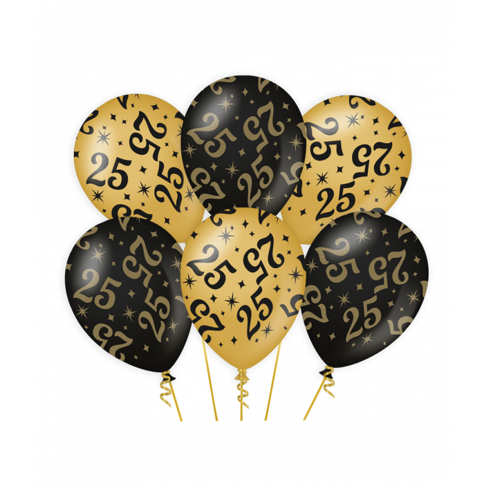 Ballonnen Classy 25 jaar zwart-goud