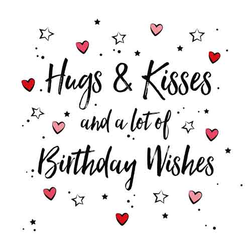 Wenskaart Hugs & Kisses and birtday wishes