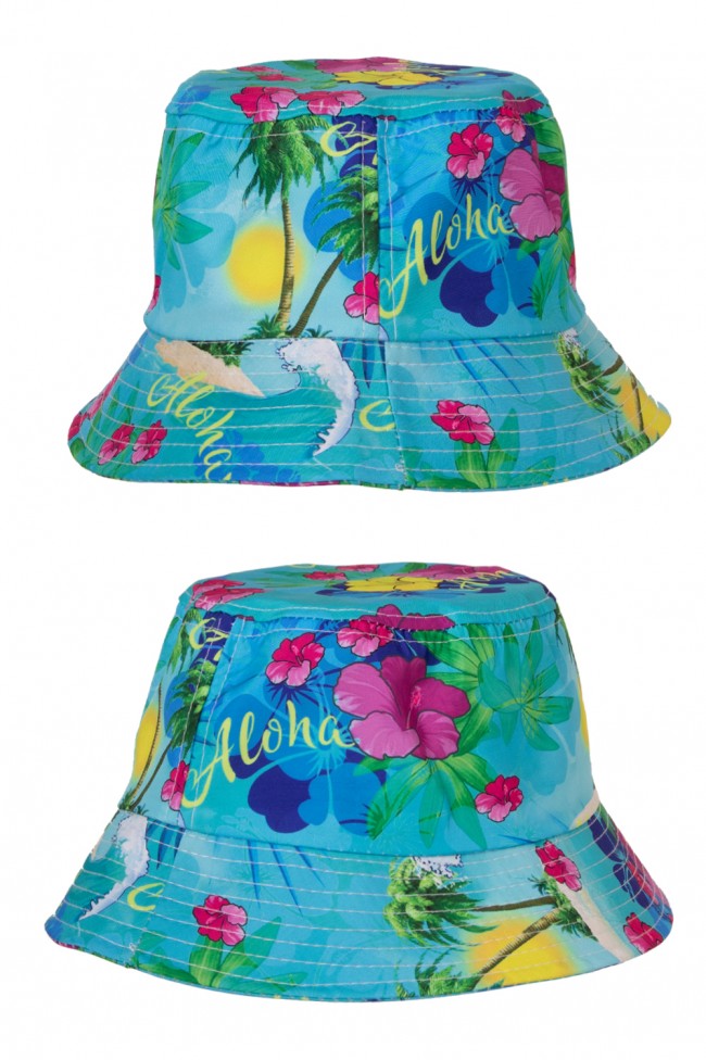 Hawaii vissershoedje blauw met print