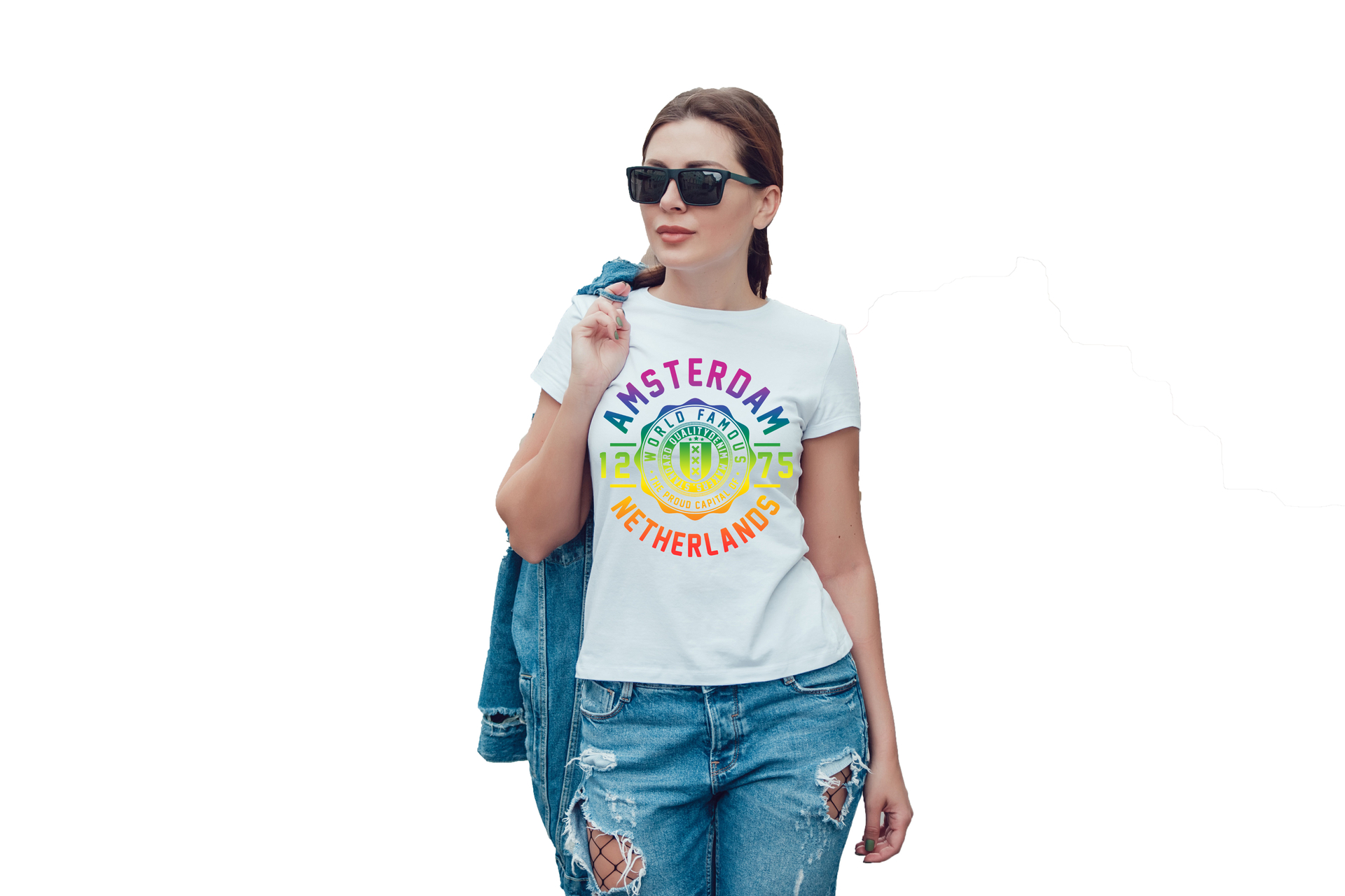 T-shirt wit Amsterdam regenboog dames