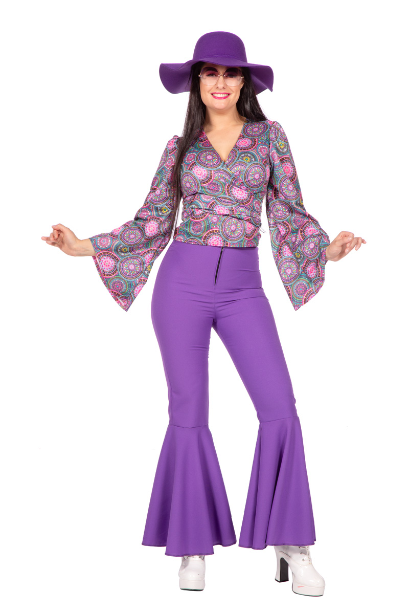 Hippie blouse flower paars dames