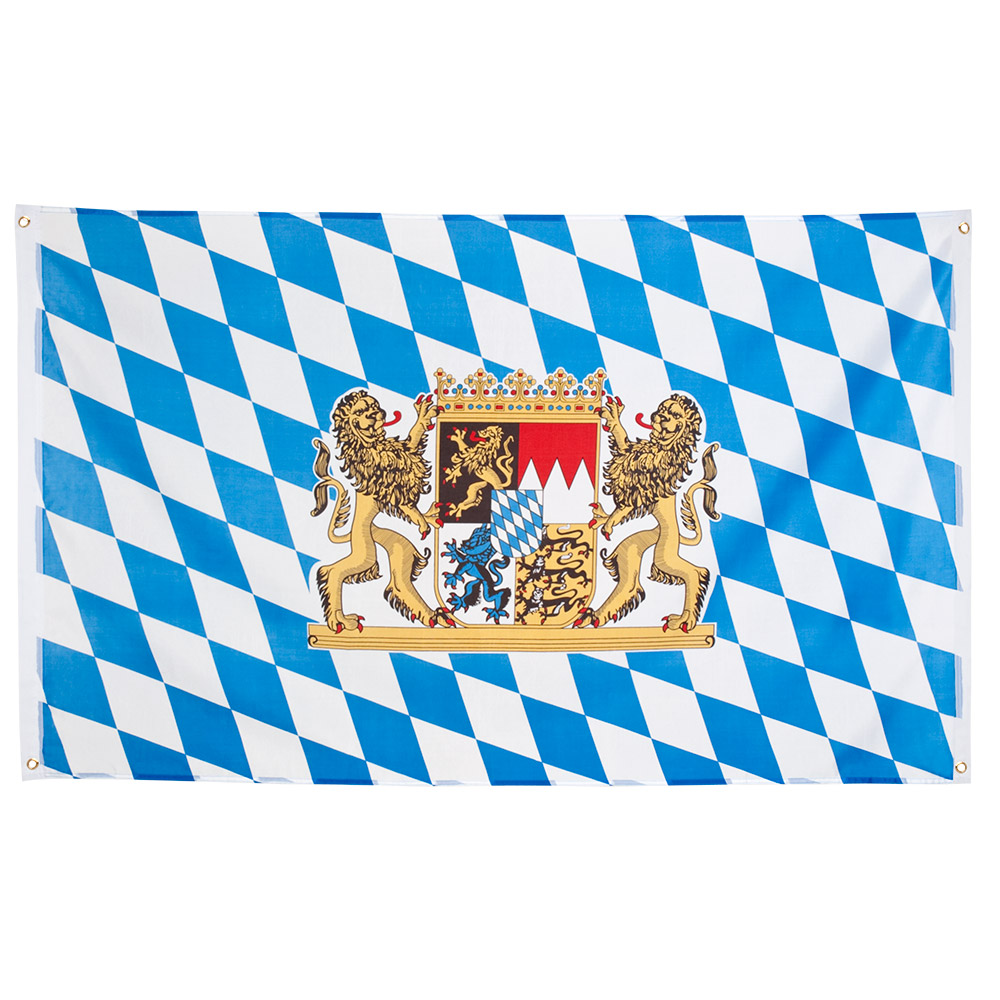 Vlag Oktoberfest blauw-wit met wapen 90 x 150 cm