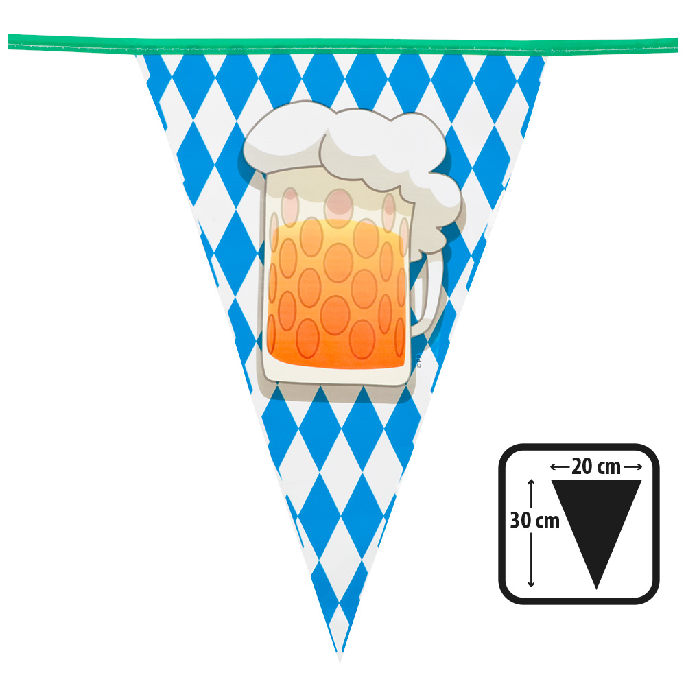 Vlaggenlijn plastic Oktoberfest blauw-wit met bierpul