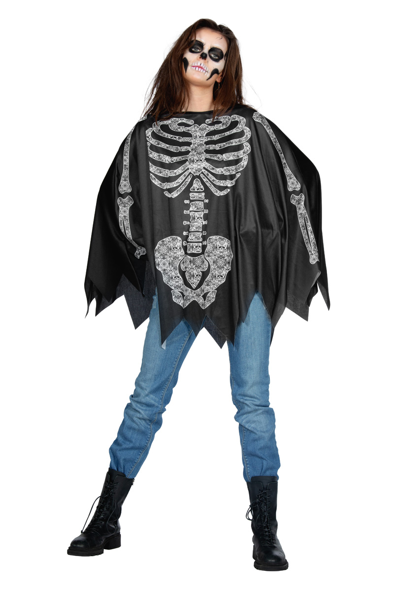 Poncho skelet zwart-wit
