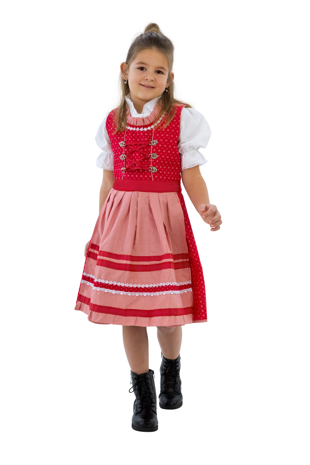 Dirndl jurkje rood-wit bloementjes kinderen