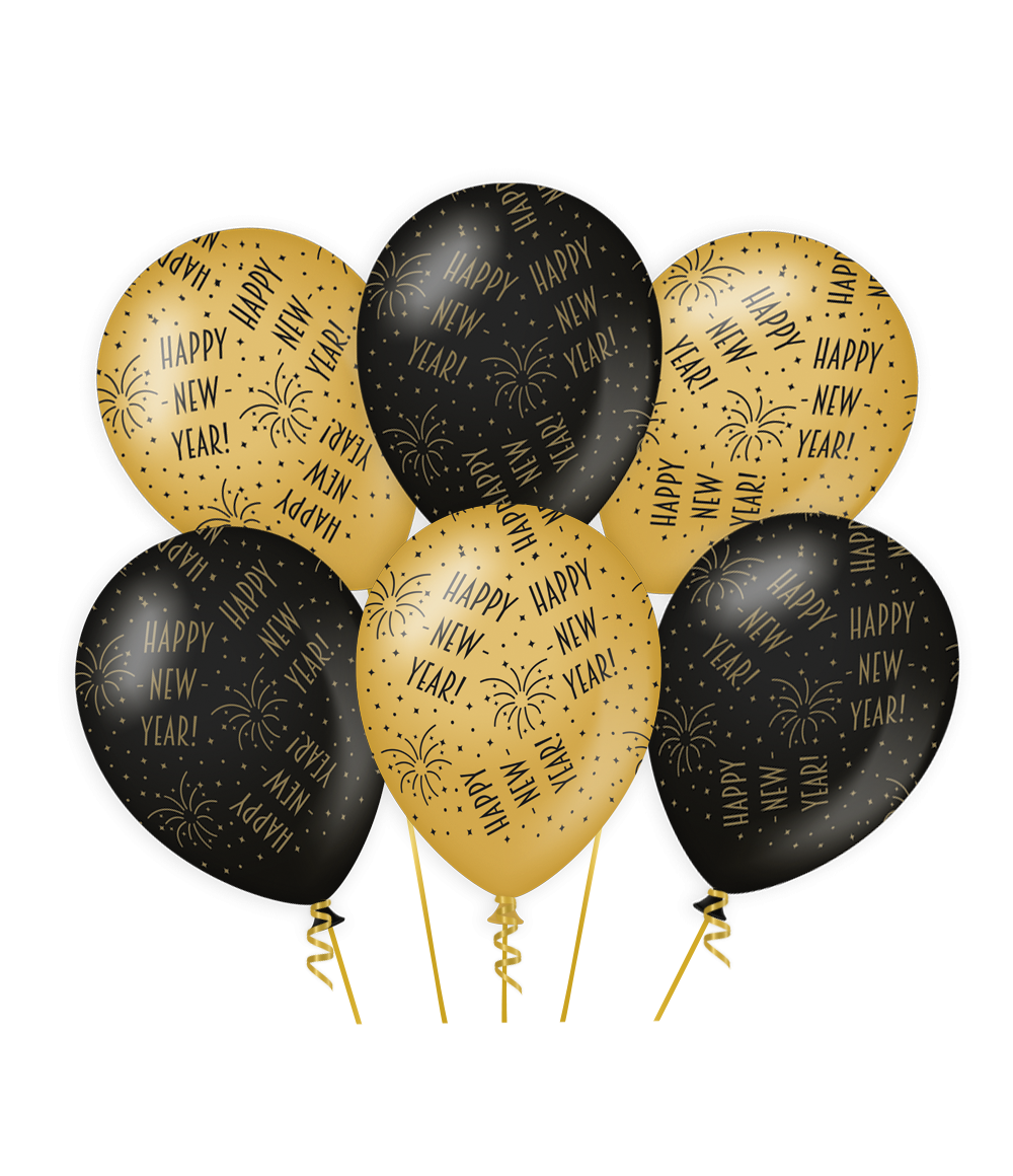 Ballonnen Classy Happy New Year zwart-goud