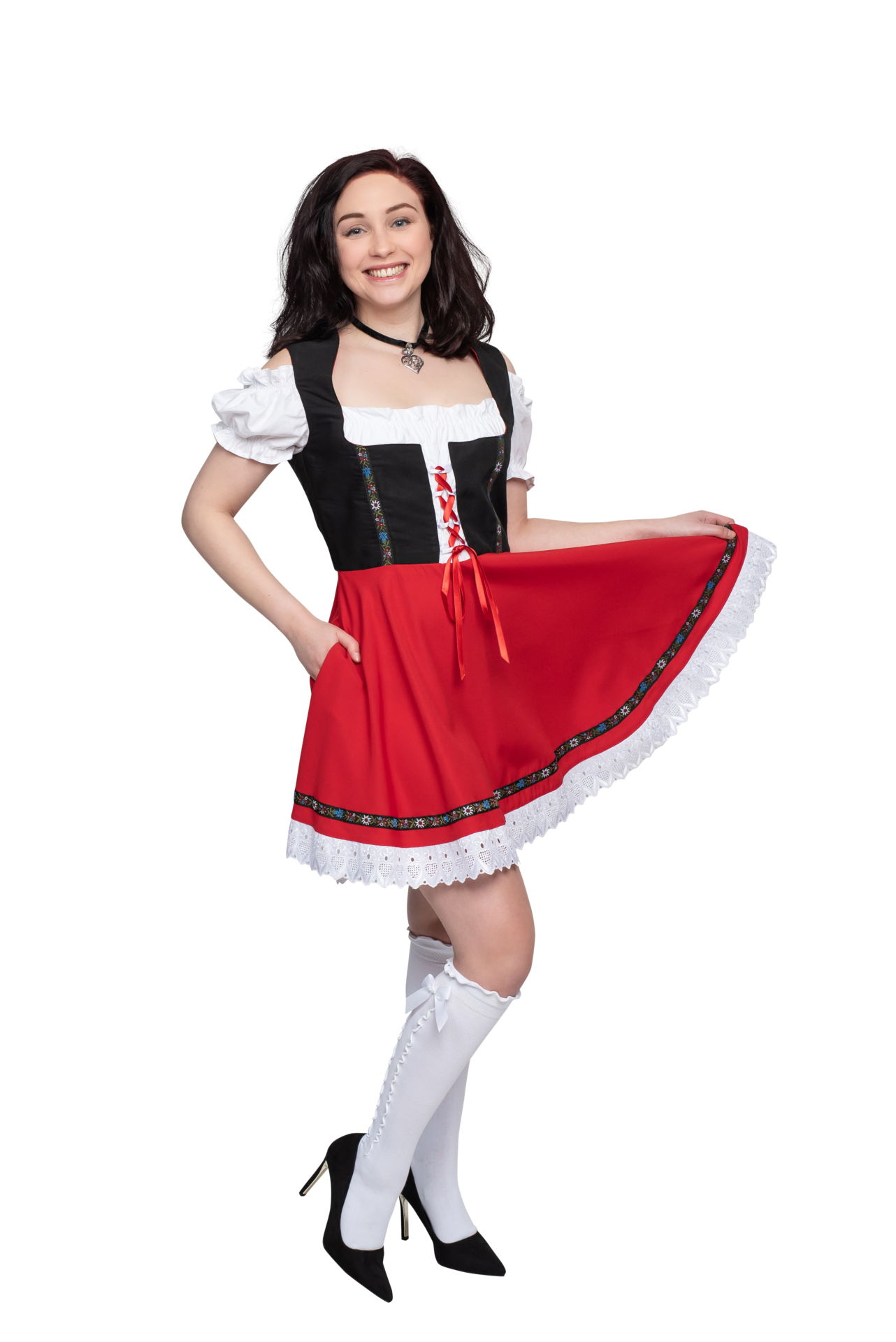 Dirndl jurk Gabi rood-zwart