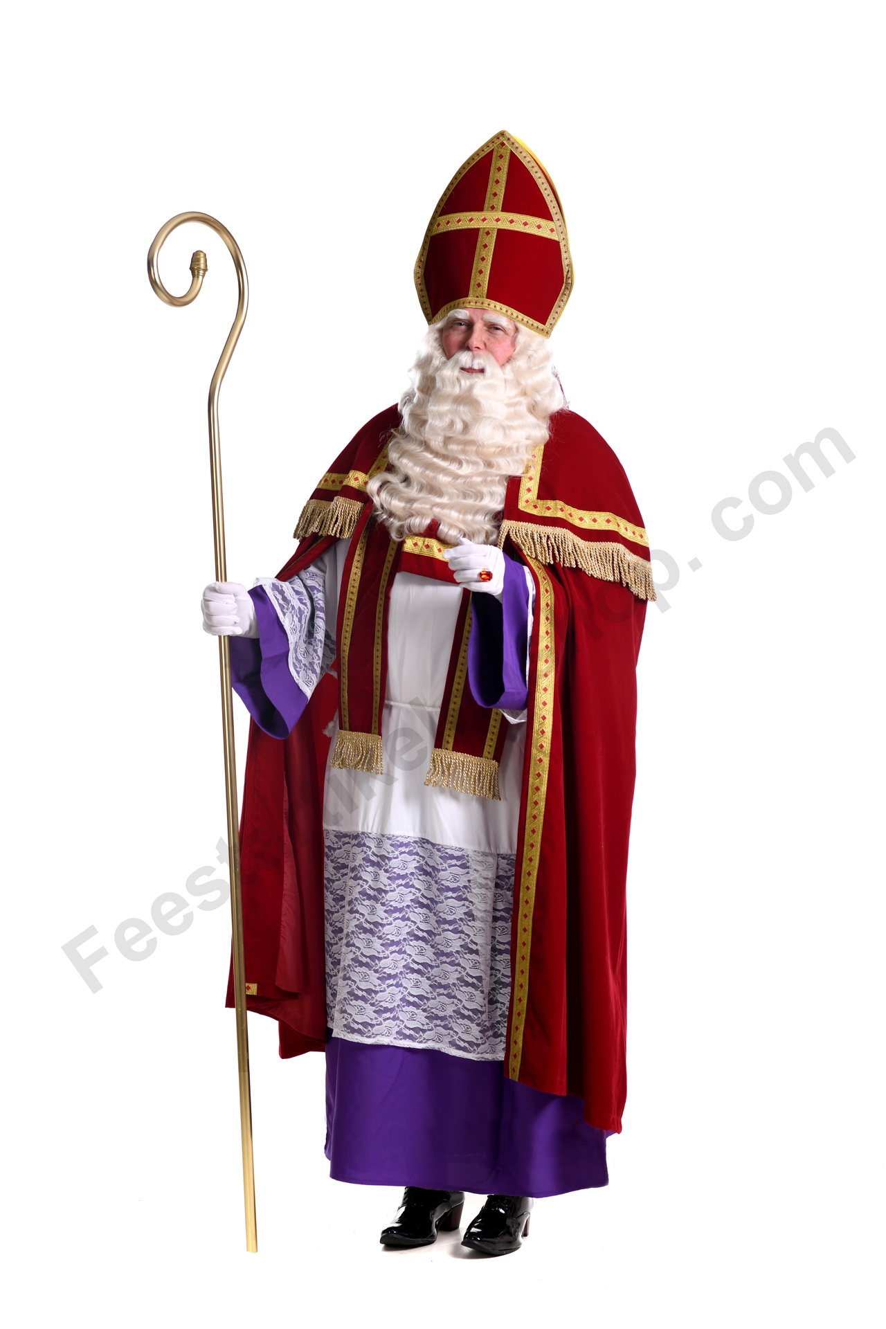 Sinterklaas compleet kostuum polyester katoen rood paars onderstuk