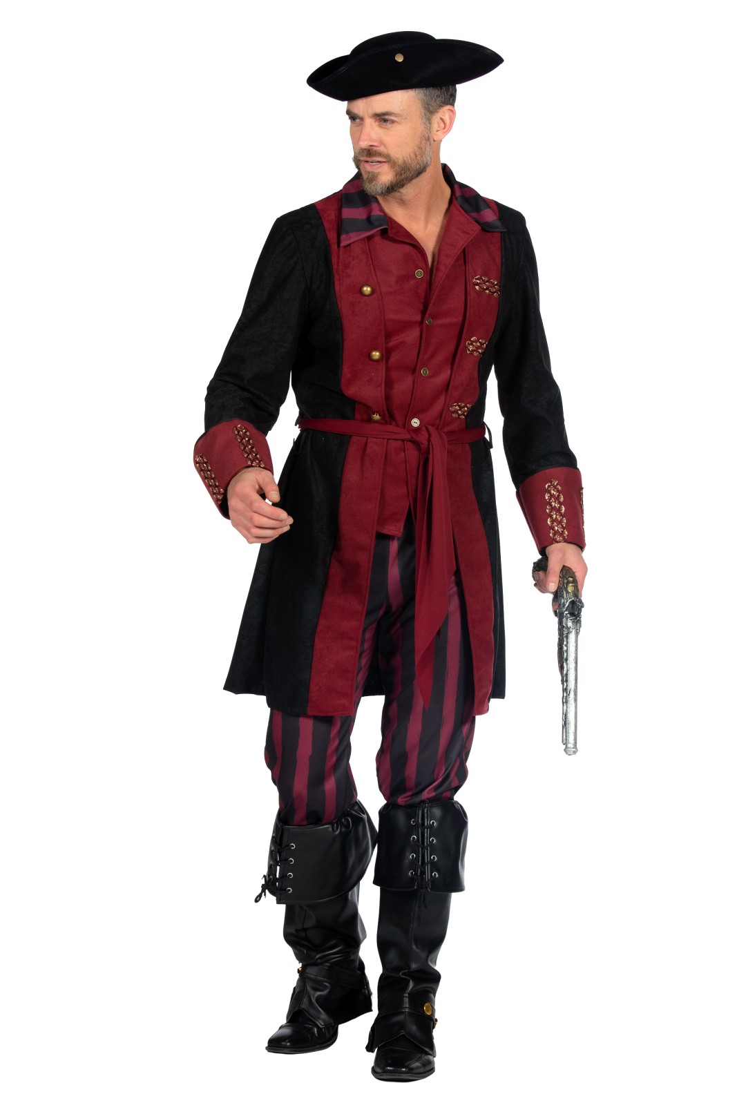 Piraten kostuum burgundy-zwart heren