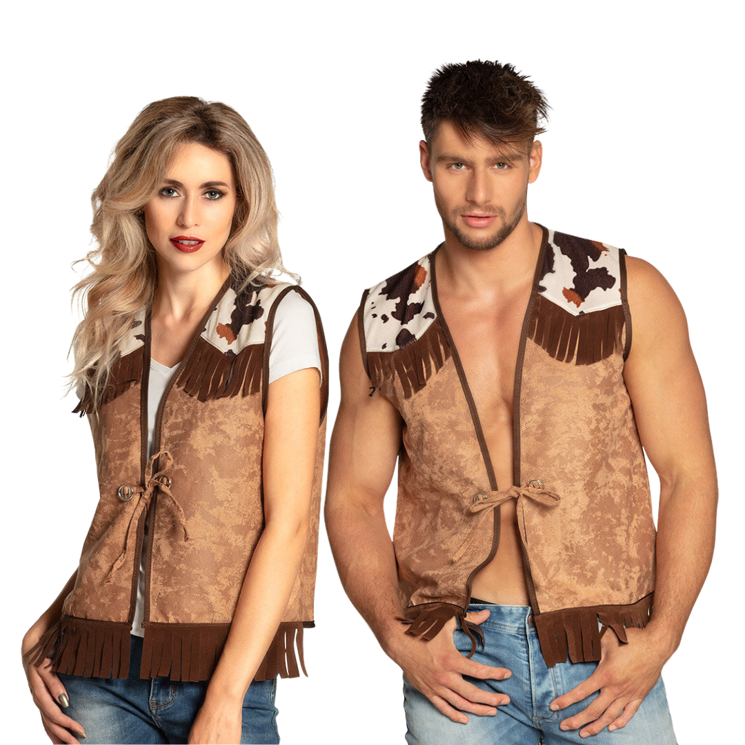 Cowboy vest met koeienprint volwassenen