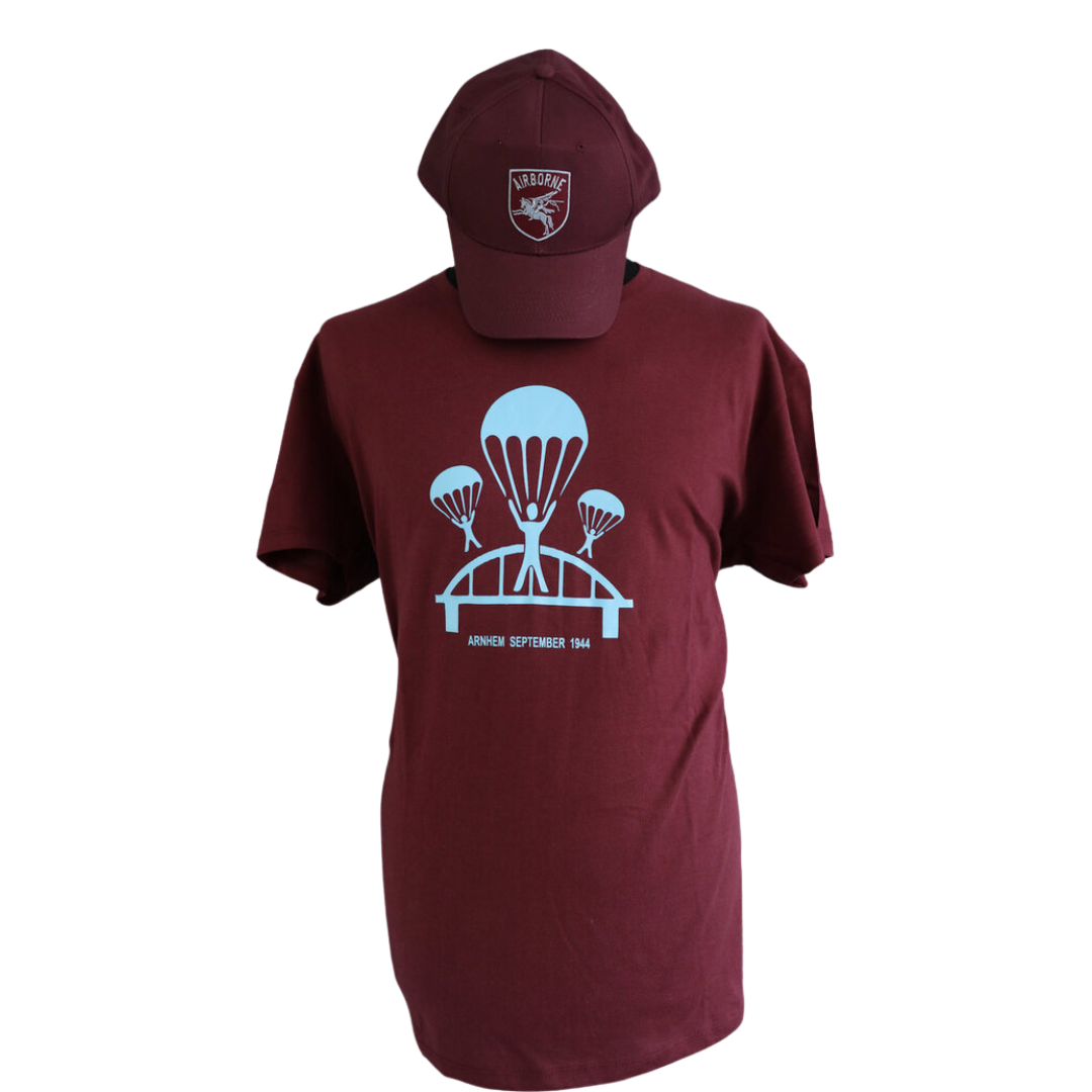 Airborne T-shirt maroon rood parachute brug arnhem