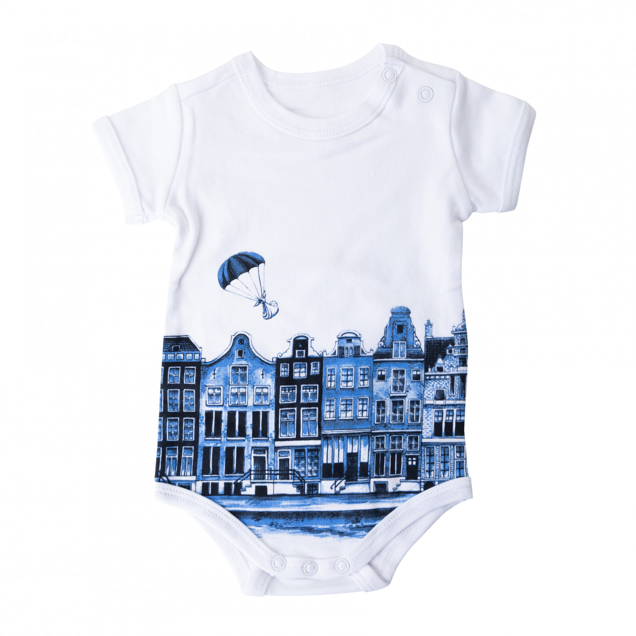 Baby romper Delfts blauw Grachtenpanden