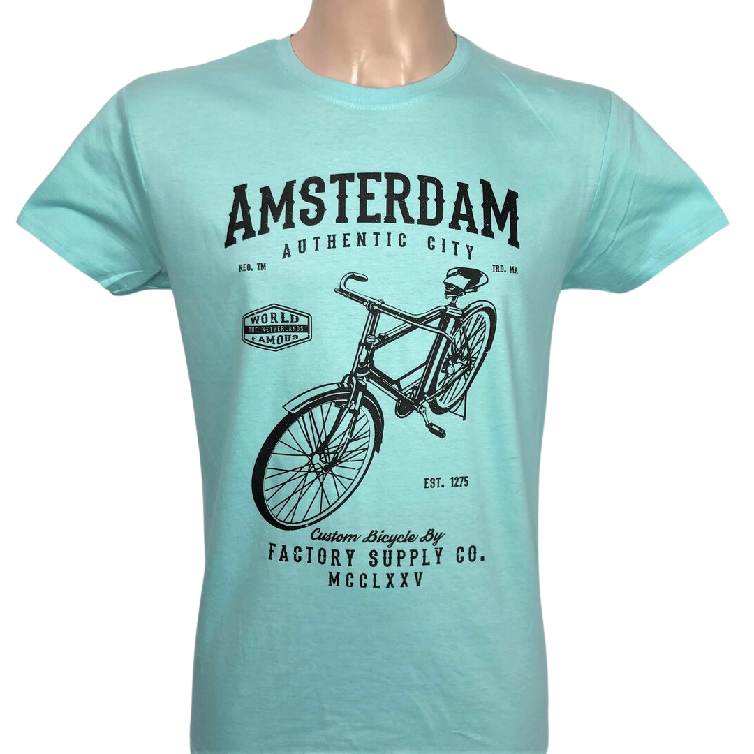 T-shirt mint groen Amsterdam fiets heren