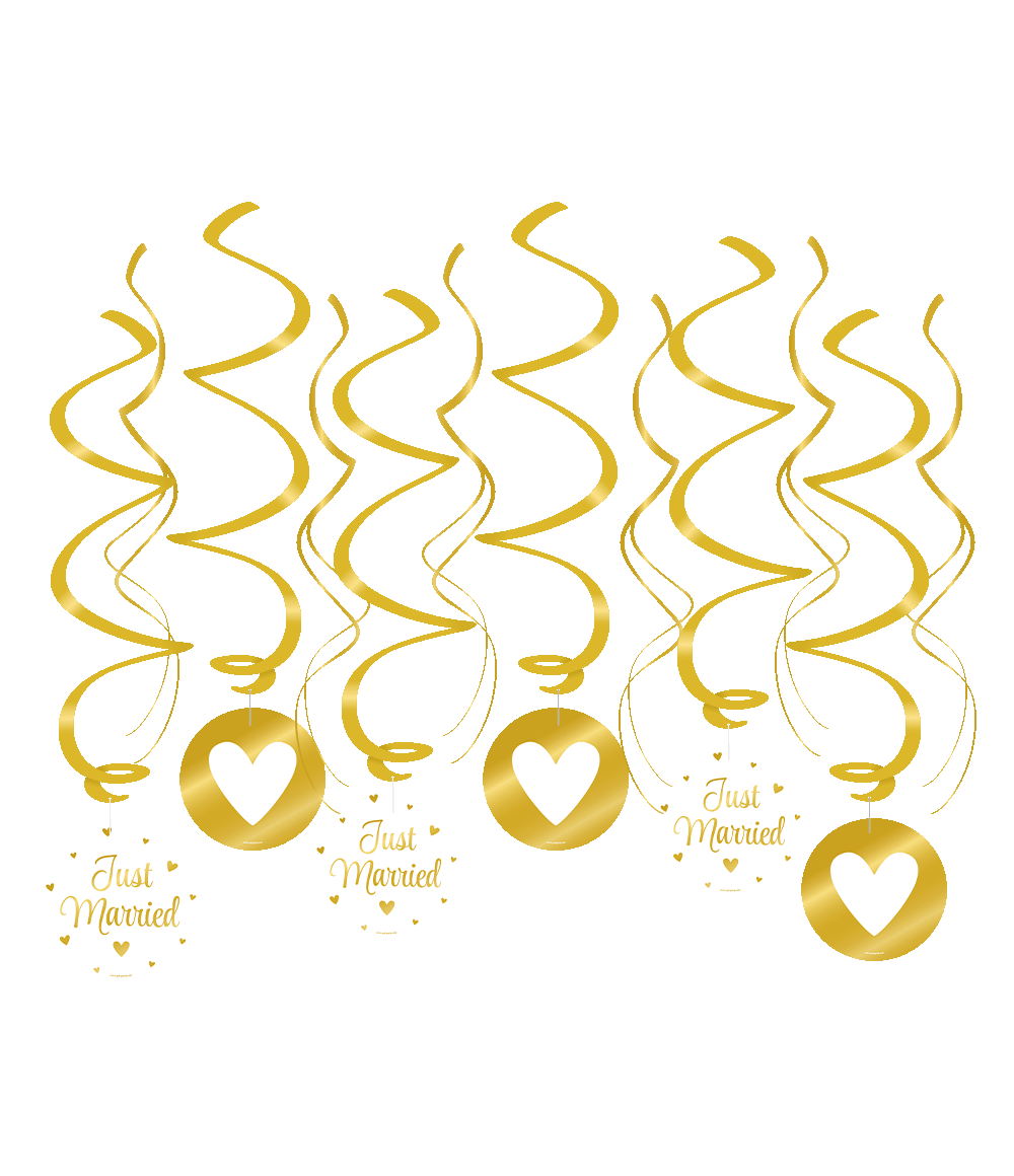 Huwelijk Swirl Just Married Goud-Wit
