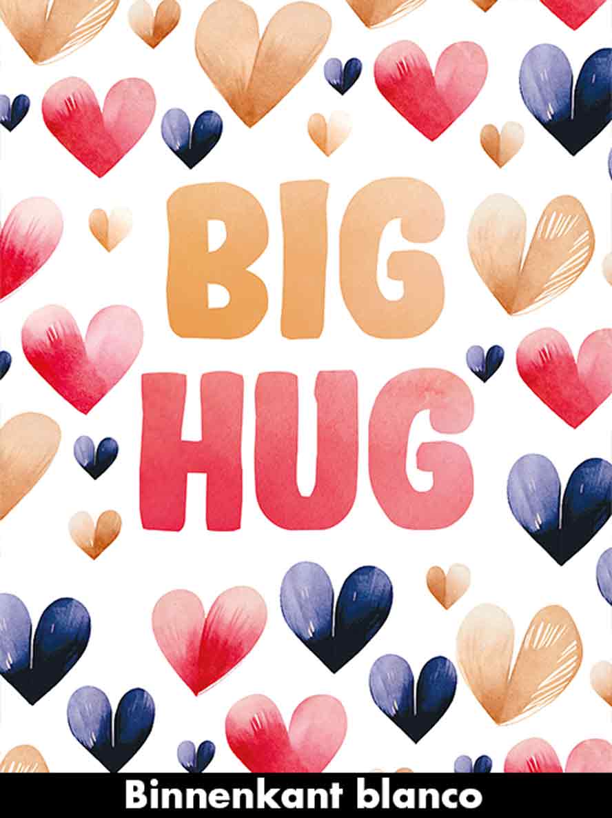 Wenskaart XL - Big Hug Hartjes - Met Envelop