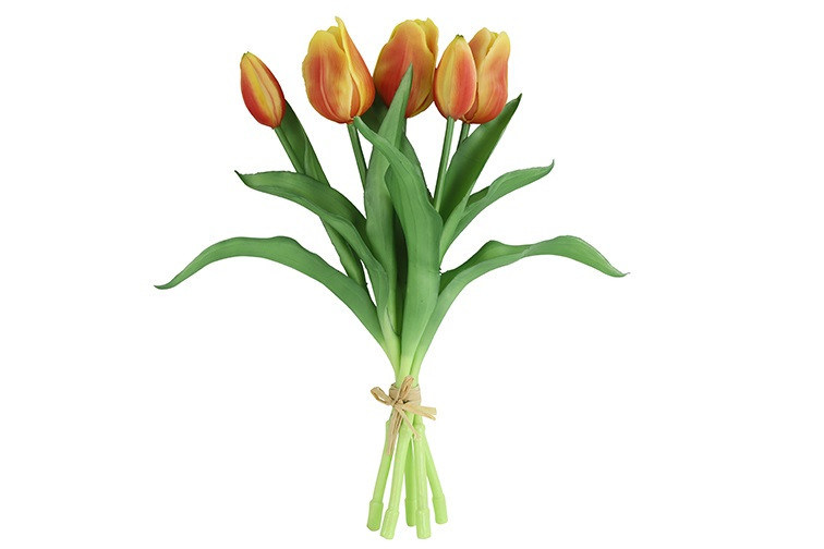 Kunstboeket Tulpen - Kunstbloem Geel en Fuchsia - 5 Stuks