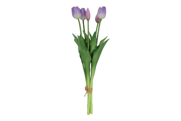 Kunstboeket Tulpen Lang - Kunstbloem Lila en Wit - 5 Stuks 